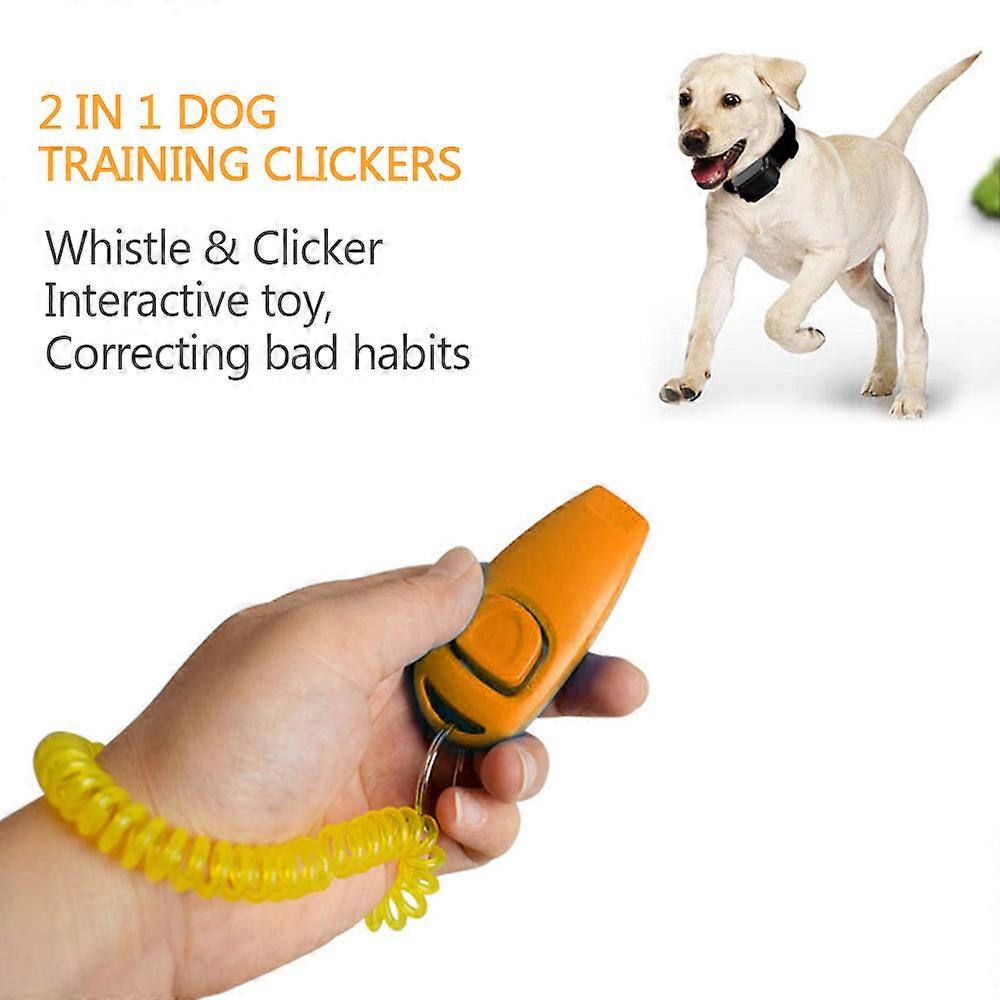 2pcs Dog Training Clickers 2 in 1 Whistle and Clicker Pet Training Tools with Wrist Strap Key Ring for Dogs Cats Pets