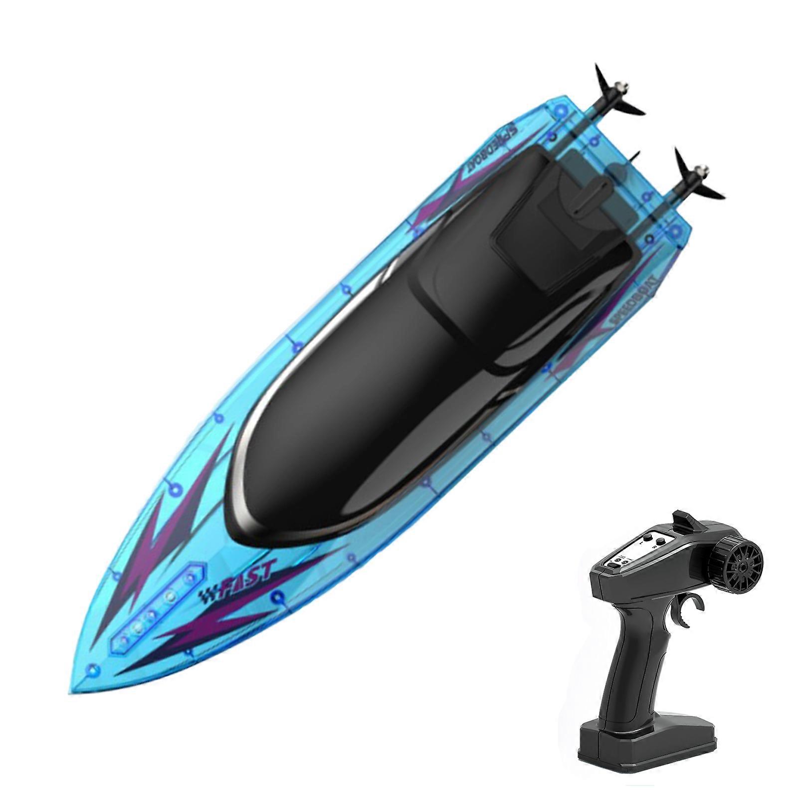 Remote Control Boat for Adults & Kids, 2.4GHz 30km/h Remote Control Speedboat for Pool and Lake, Electric Boat Toy with LED Lights (Transparent Blue)