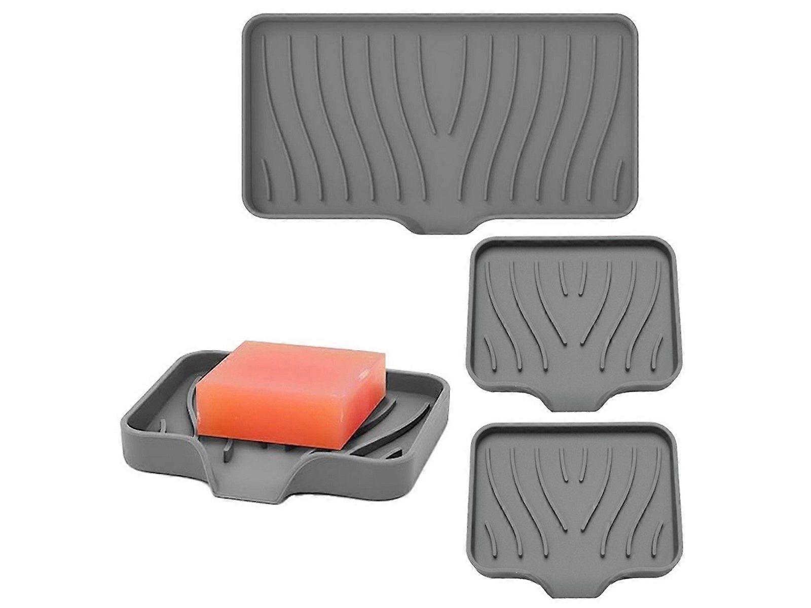3Pcs Soap Dish Self Draining Soap Tray Soap Holder for Bathroom Kitchen Grey