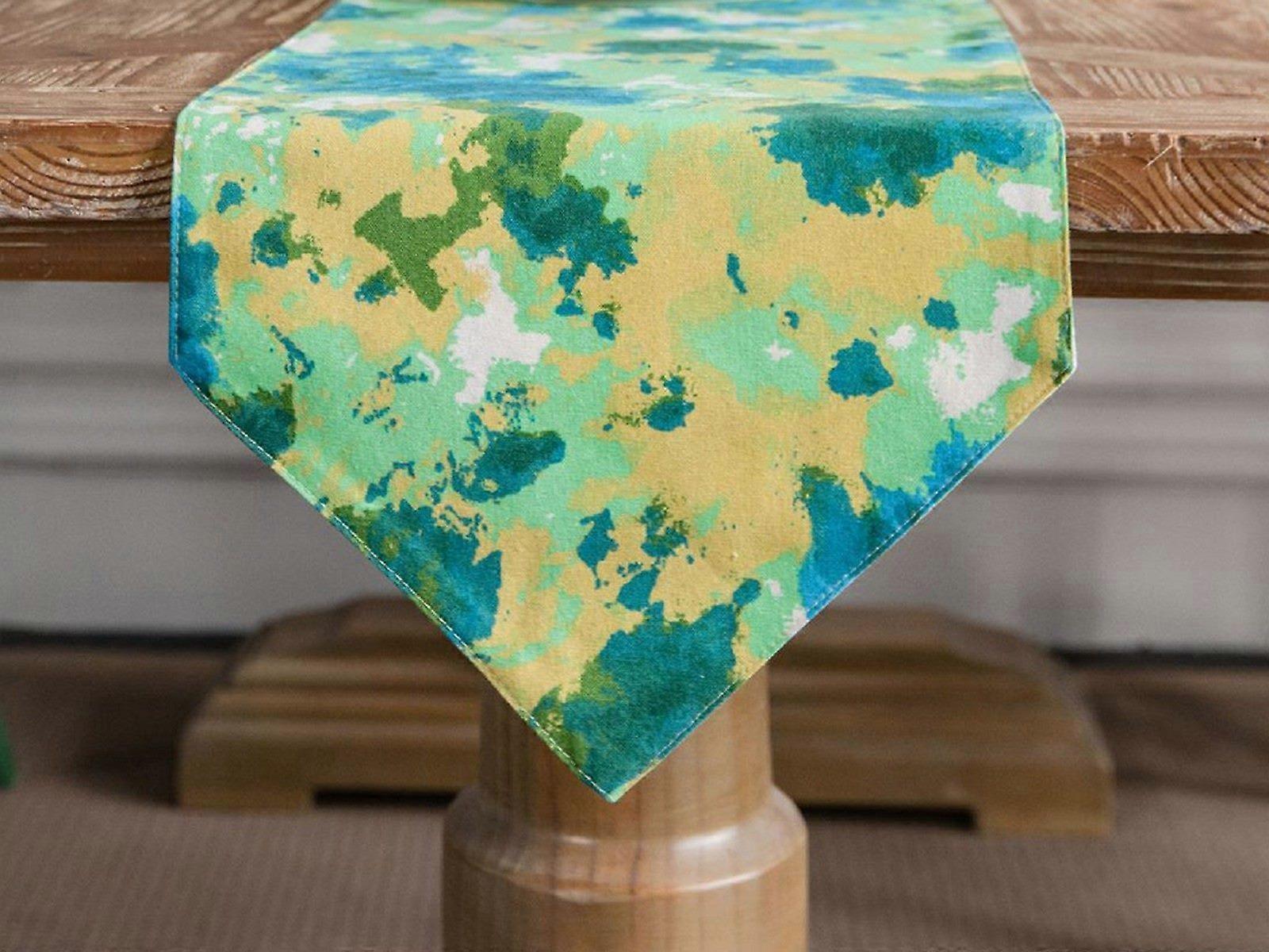 220x30cm Dye Printed Cotton Linen Table Runner Green