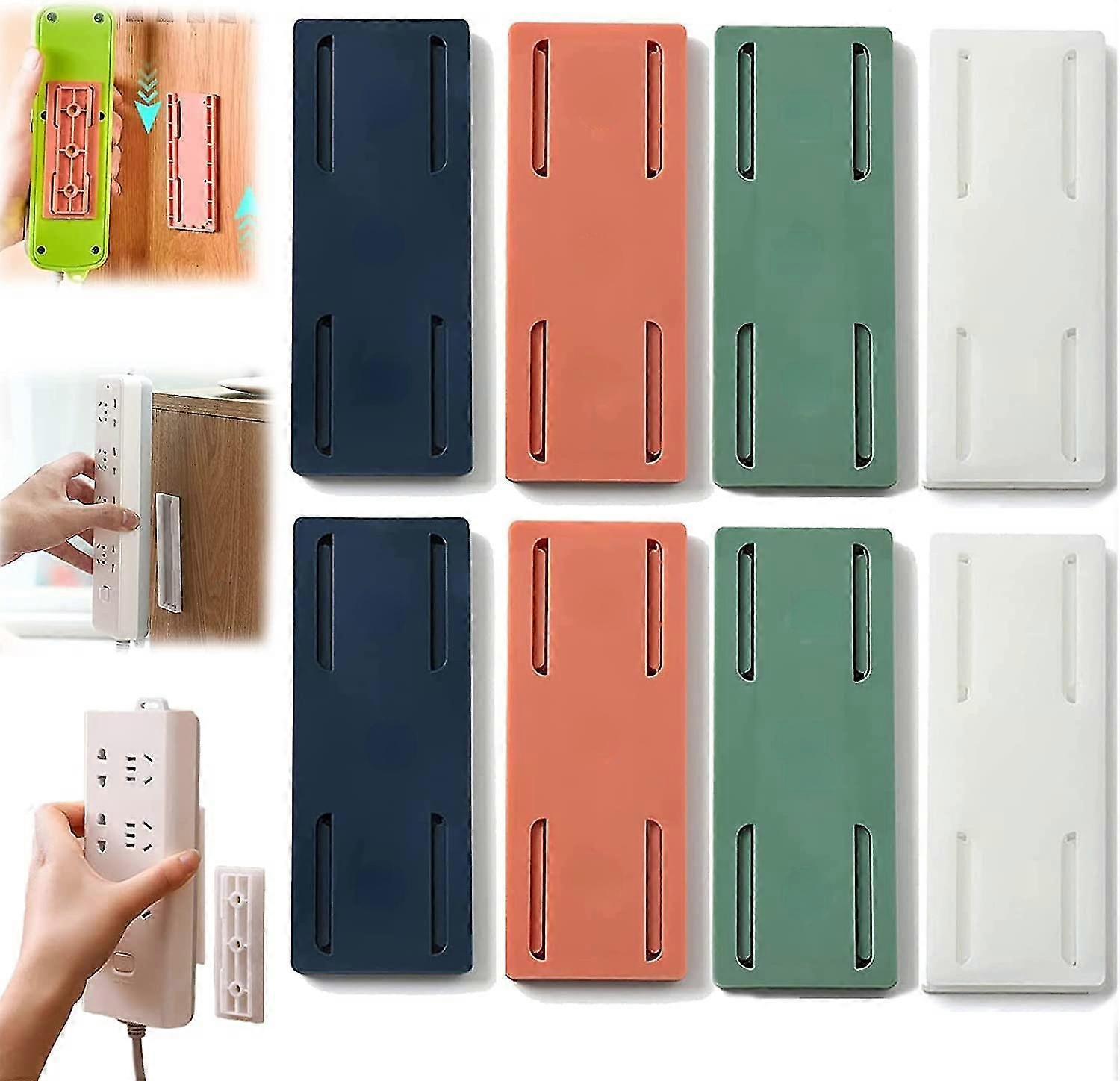 8個の粘着性電源タップホルダー、プラグインソケットフィクサーブラケットスタンド、電源タップ固定具、サージプロテクター