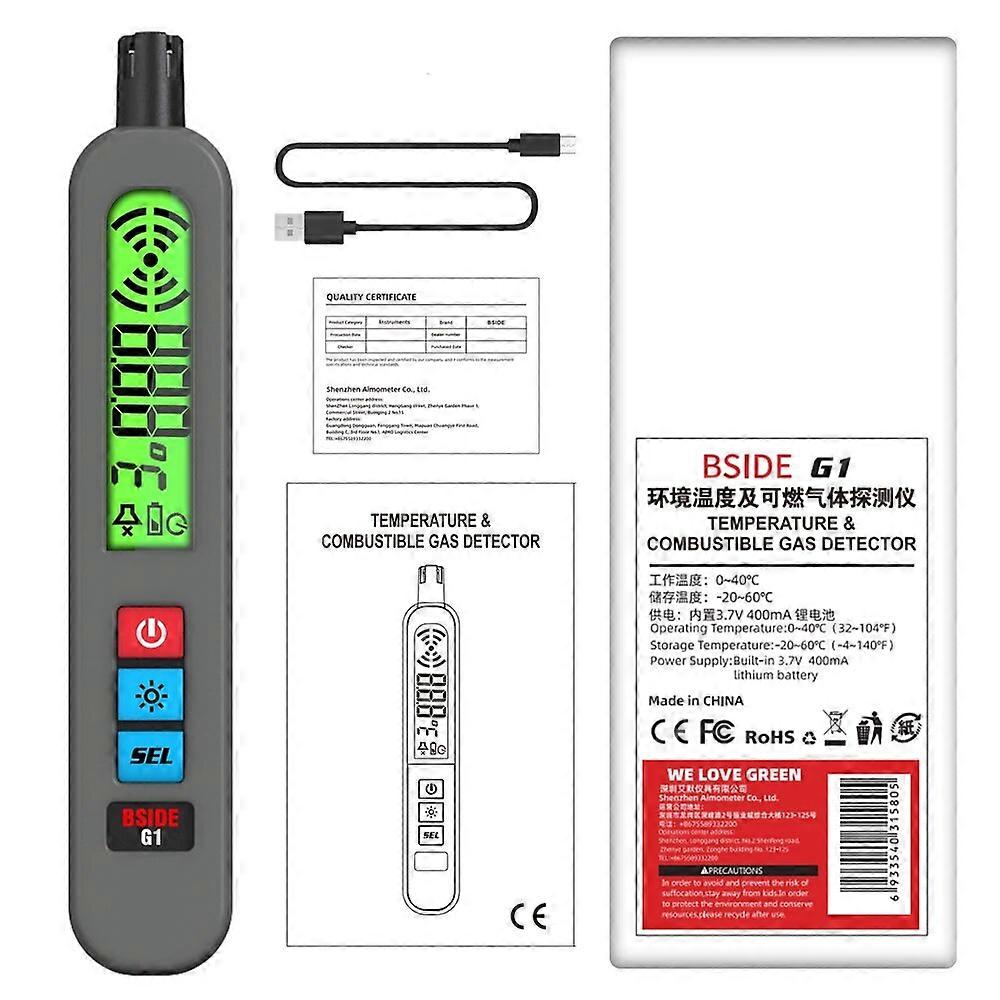 Combustible Gases Leak Detector Natural Gases Leakage Tester Combustible Gases Concentration Analyzer Meter Temperature Test