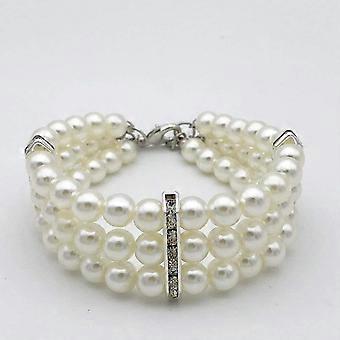 3 Row White Pearls Diamond Dog Necklace Collar Jewelry With Bling Rhinestones For Pets Cats Small Dogs Girl Teacup Chihuahua Yorkie Clothes Costumel
