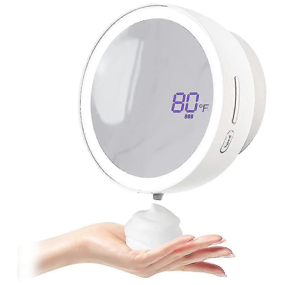 Automatic Soap Dispenser With Fill Light & Mirror, Rechargeable Foaming Dispenser, White