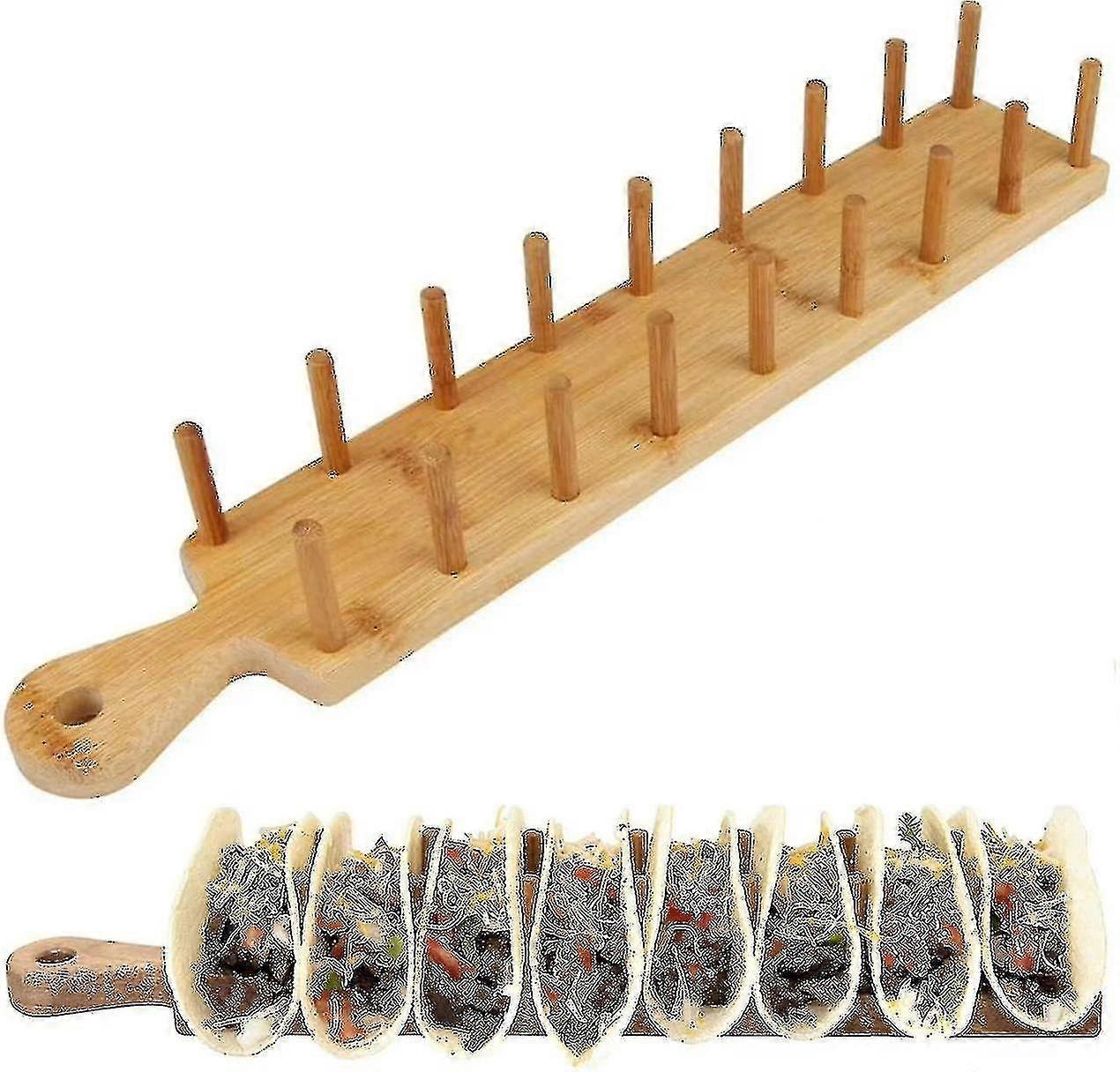 Taco Holder Stand, Bamboo Taco Holder Stand Tray Rack Holds Up To 8 Tacos Each, For Serving Up Tacos