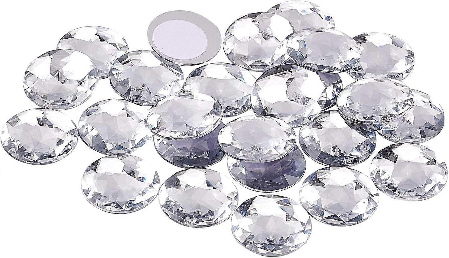 50Pcs 30mm Flat Back Round Acrylic Rhinestone Clear Self-Adhesive Plastic Circle Gems Crystal Stick On Jewels for Cosplay Costume Jewelry Making DIY C