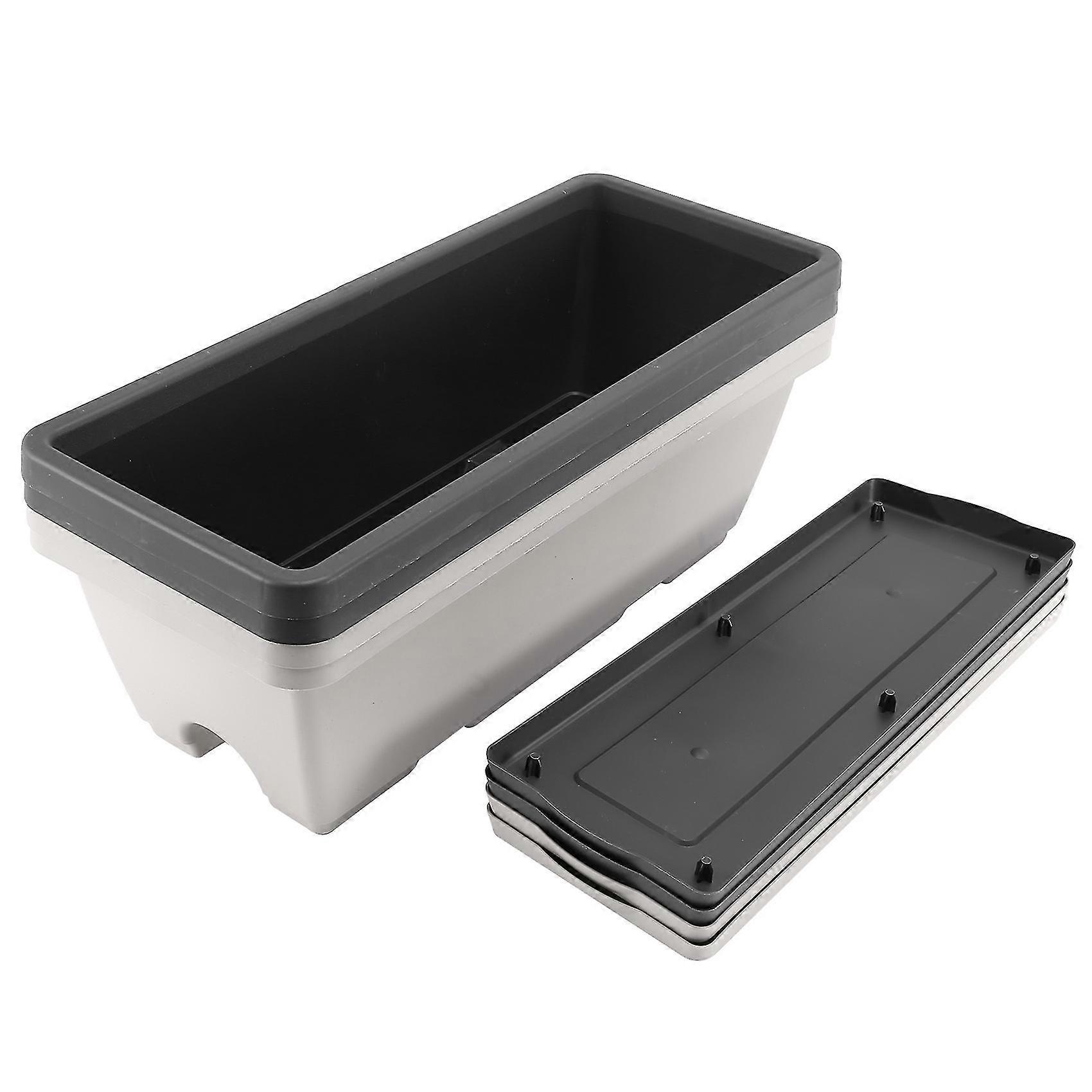 4 Pack Rectangular Window Box Planters With Trays, Flower Pot Plant Growing Container For Windowsill
