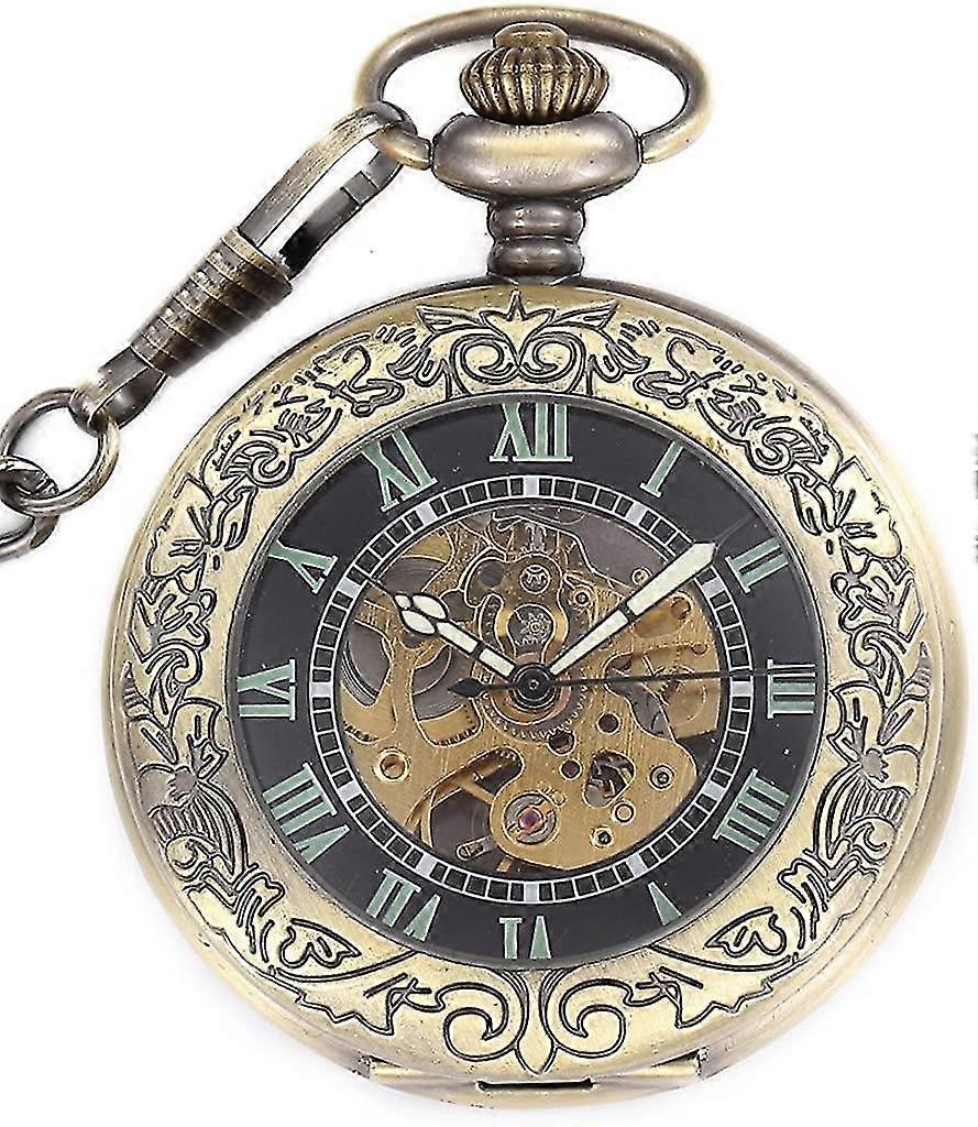 Retro Automatic Self-winding Mechanical Pocket Watch Luminous Dial Hollow
