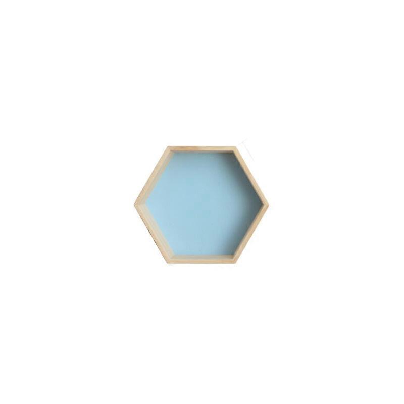 Solid Wood Wall Shelf, Hexagonal Honeycomb Shape (Small, Blue)