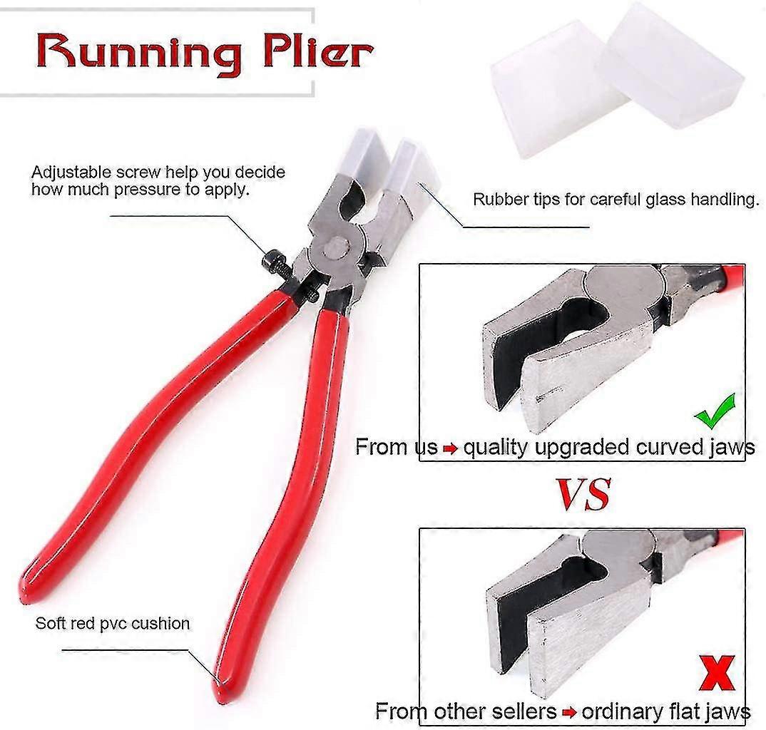 3-pcs Premium Glass Running Breaking Pliers And Pistol Grip Cutter Set Glass Tool For Stained Glass, Mosaics And Fusing Work