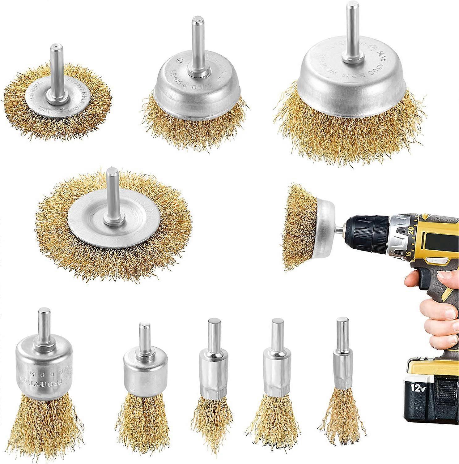9pcs Wire Brush with 1/4 In Shank Brush Kit