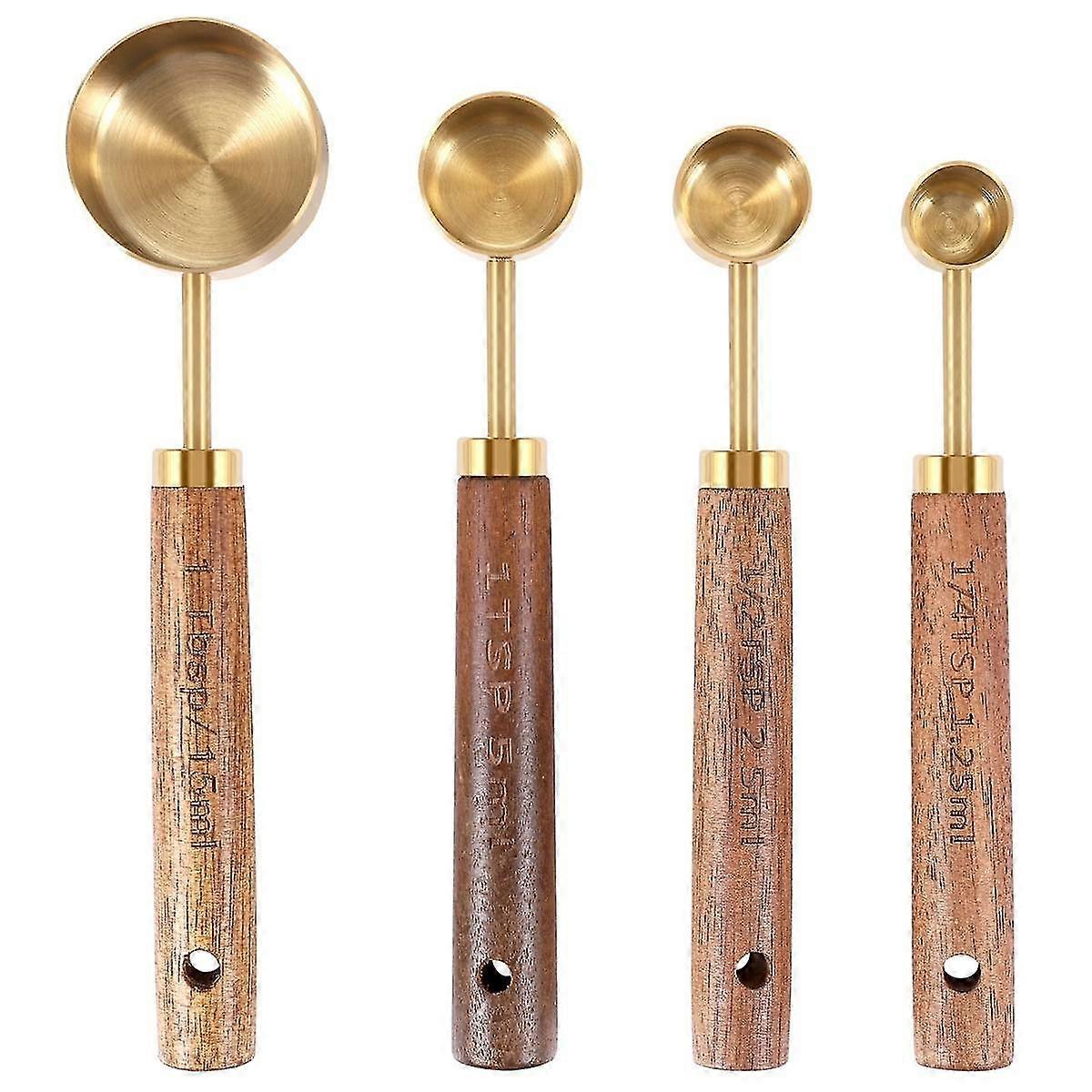 Measuring Spoons Set Wood Handle Stainless Steel Measuring Scoop Baking Tool Kit Kitchen Accessories 1