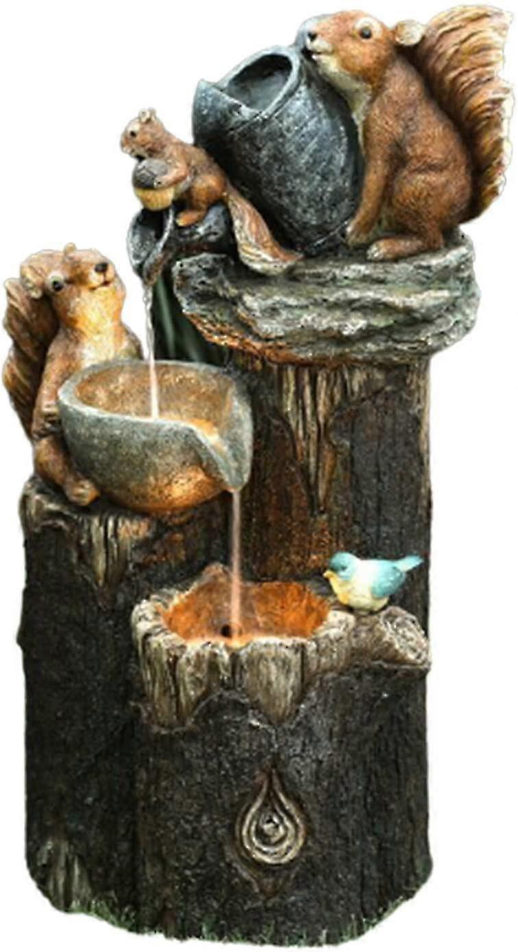 EVAGO Solar Energy Squirrel Duck Water Fountain Resin Statue, Pressure Water Sculpture For Garden Decoration