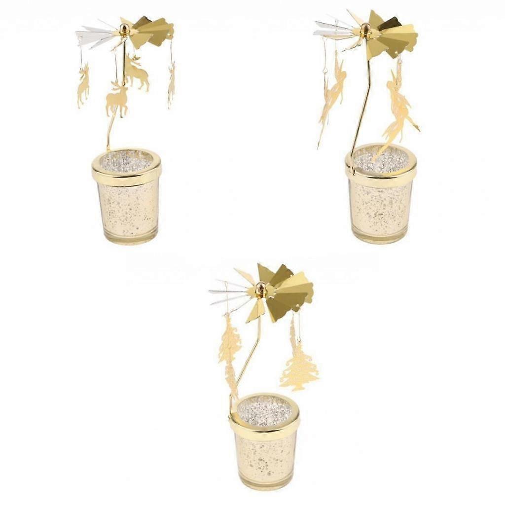 3x Romantic Rotating Candle Holder Stand Spining Tealight Candlestick