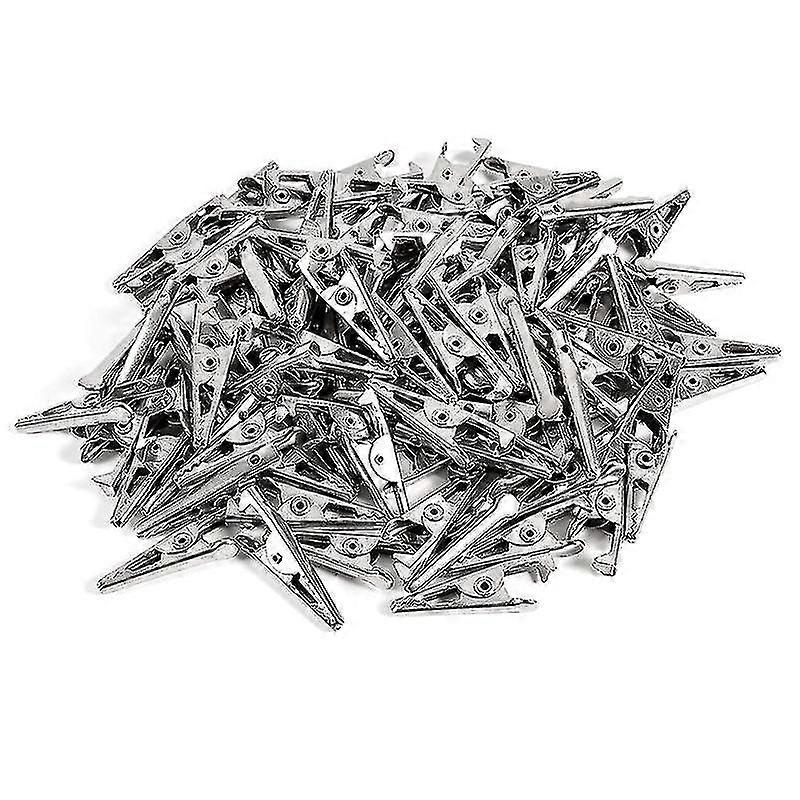 100pcs 1.06in / 27mm مصغرة معدنية التمساح مقاطع، المشابك الفضة لهجة النيكل مطلي خط اختبار الربيع