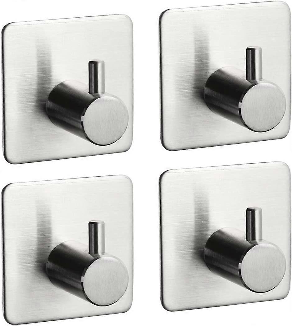 粘着式ウォールフック ステンレスコート、ローブ、帽子、タオル掛け(シルバー) (4個入)