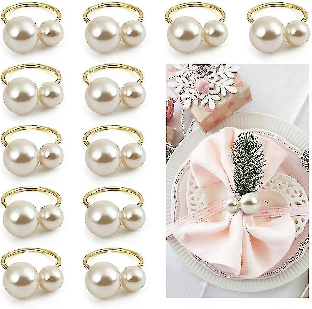 Ronds de serviette, ensemble de 12 ronds de serviette perlés, porte-anneaux de serviette en or pour un dîner formel ou décontracté