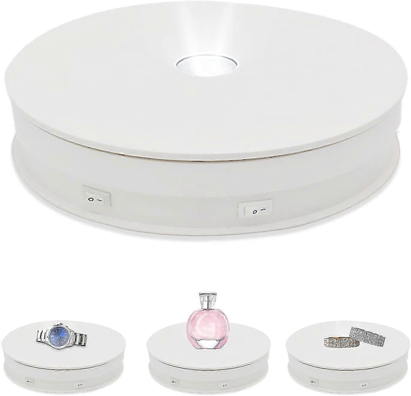 Upgrade 360 Rotating Two Way Motorized Rotating Display Stand With Led Light, Photography Display Stand For Products And Jewelry- 35lb, 8inch (white)