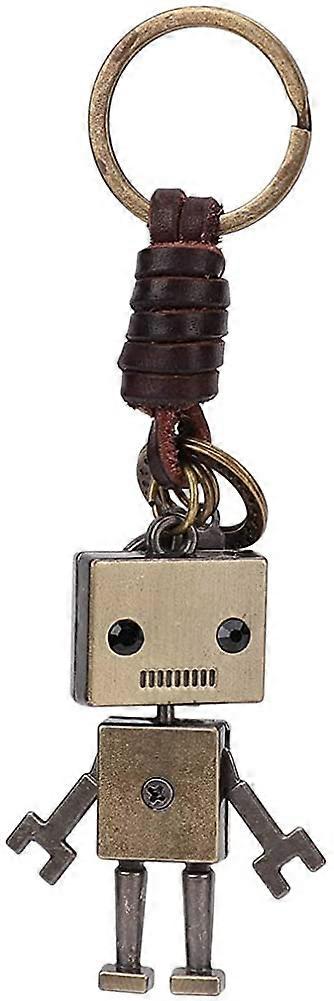 Robot Pendant Keychain, Vintage Bronze Leather Keychain Braided Leather Rope Key Ring Charm Ornament key decoration