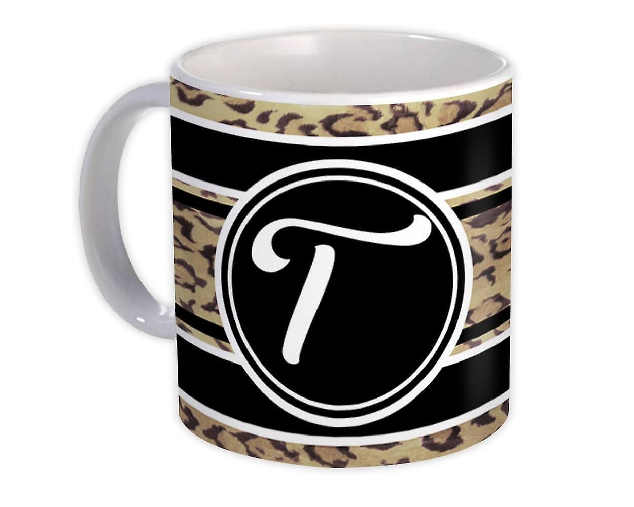 Geschenkbecher: Monogramm Buchstabe T Gepard