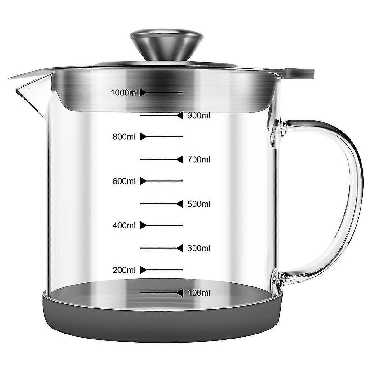 Transparent Glass Oil Filter Pot With Scale Kitchen Oil Separator Home Bacon Grease Container With Fine Mesh Strainer B