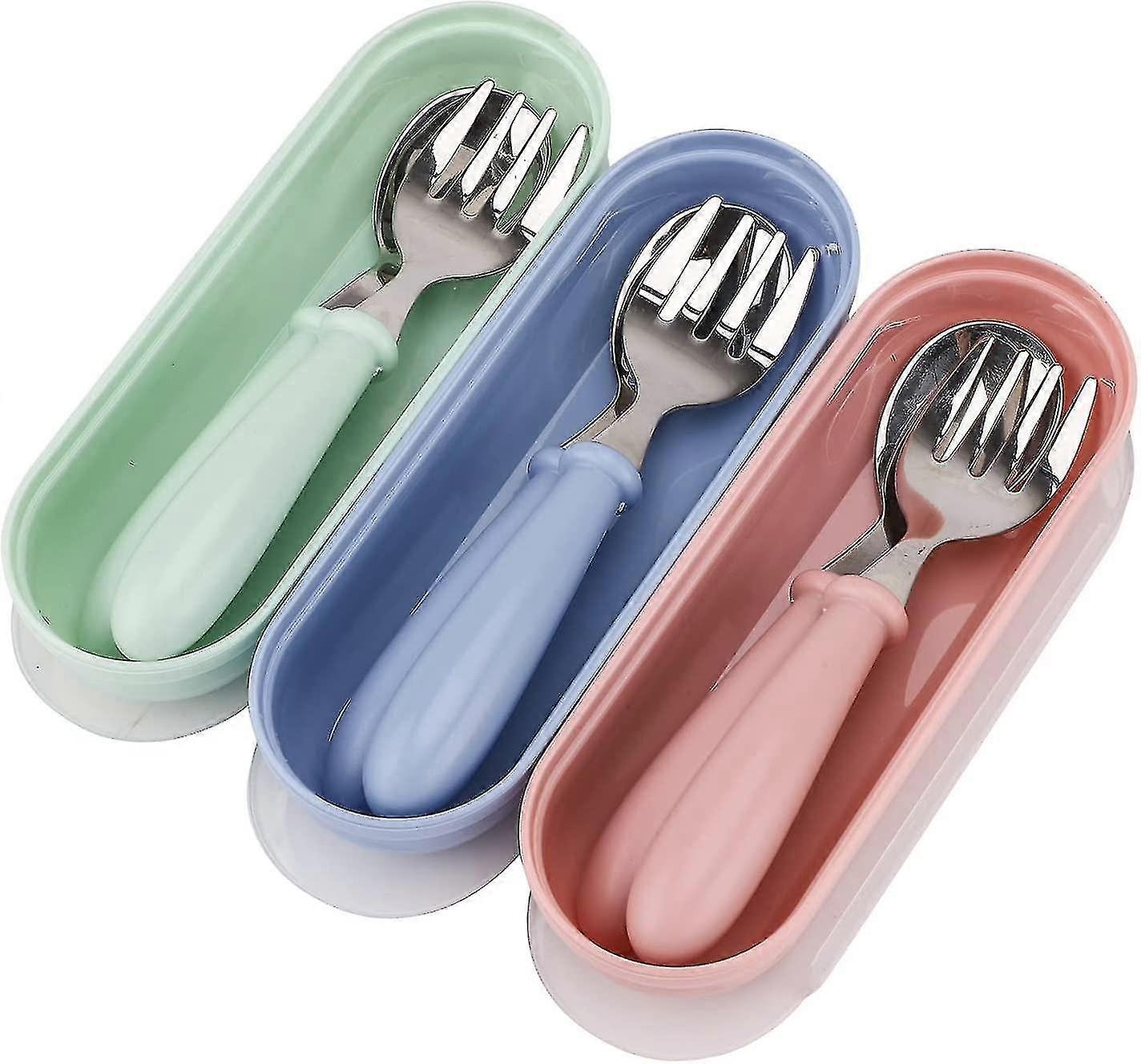Fork And Spoon 3 Set,toddler Utensils Spoons Forks Tableware Set With Travel Safe Carry Case