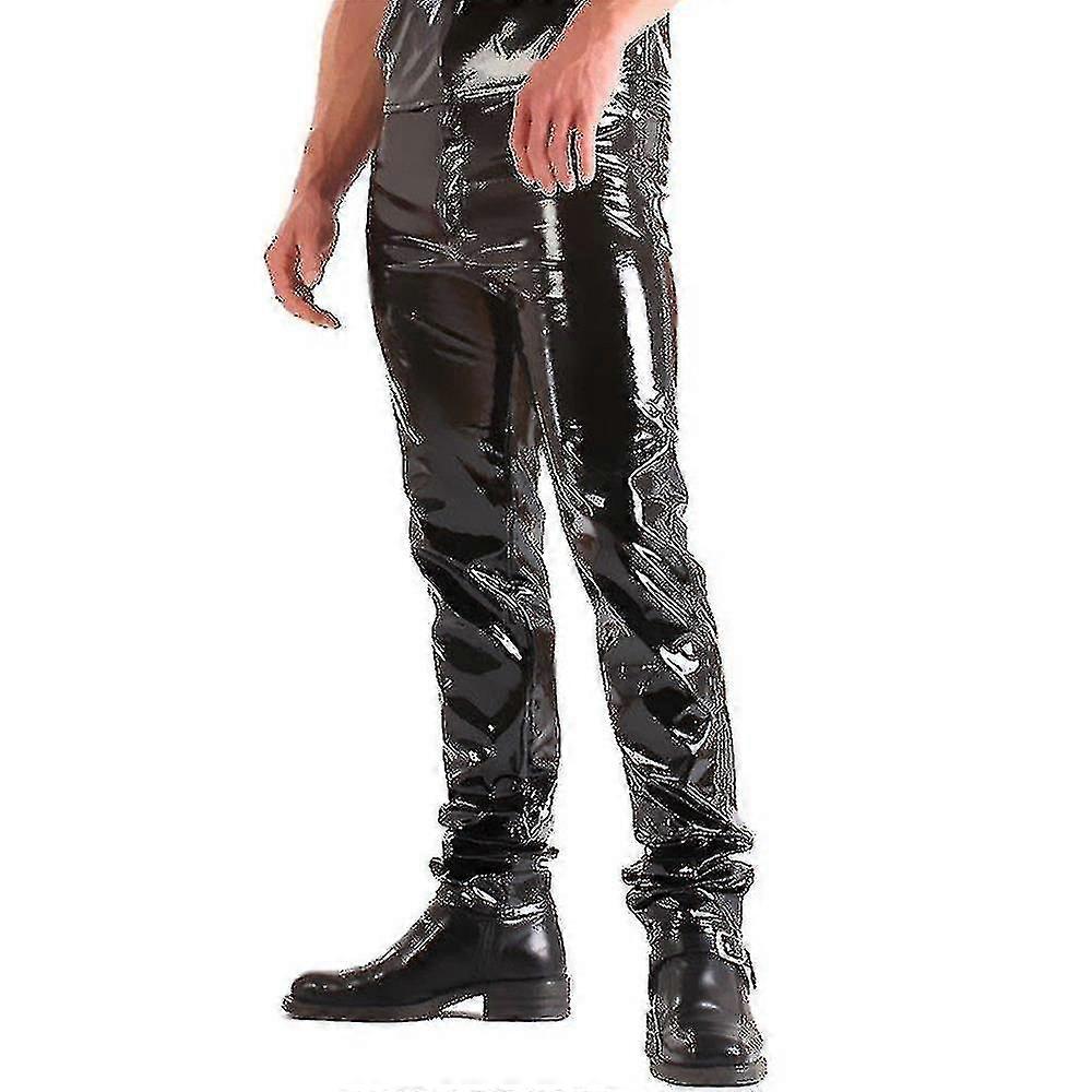 Wet Look Pants For Men Pu Regular Trousers Bot