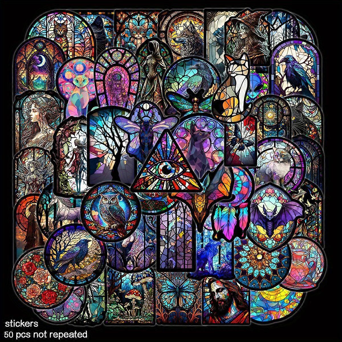 50pcs Colorful Glass Window Stickers, Art Creative Decoration Waterproof Stickers, Tablet Notebook Hand Account Computer Mobile Phone Case Luggage Ins