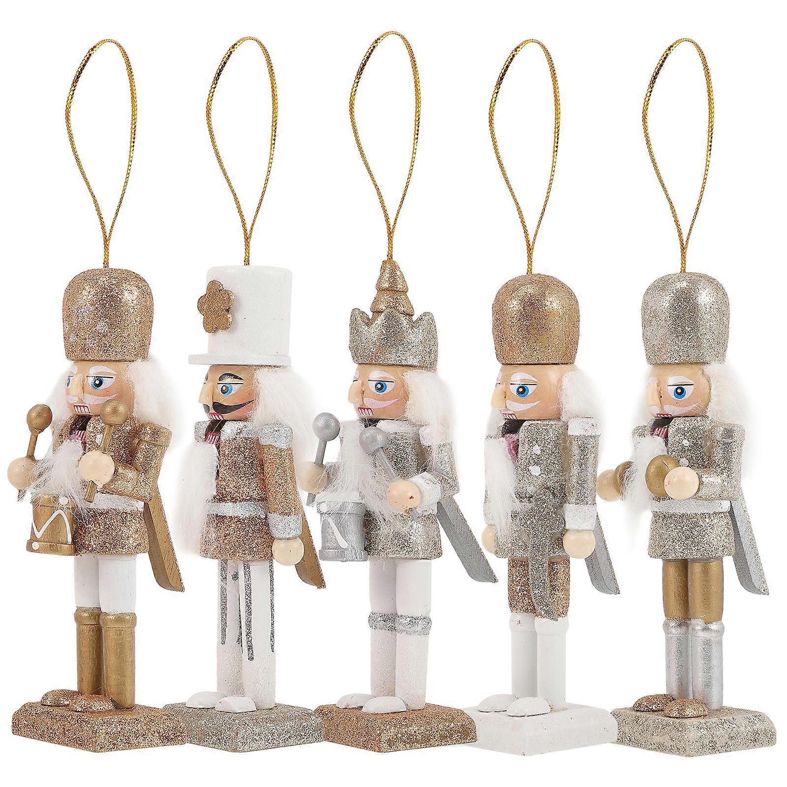 5pcs Christmas Hanging Nutcracker Wooden Nutcracker Ornament Xmas Tabletop Nutcracker