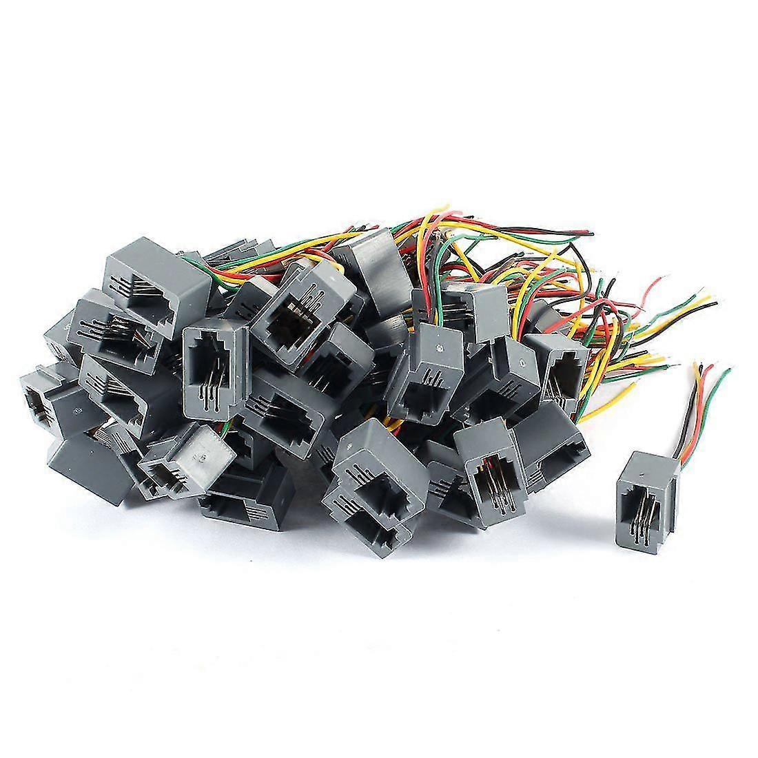 50 قطعة 616e 4p4c Rj9 أنثى موصل الهاتف محول W 4 أسلاك 8cm