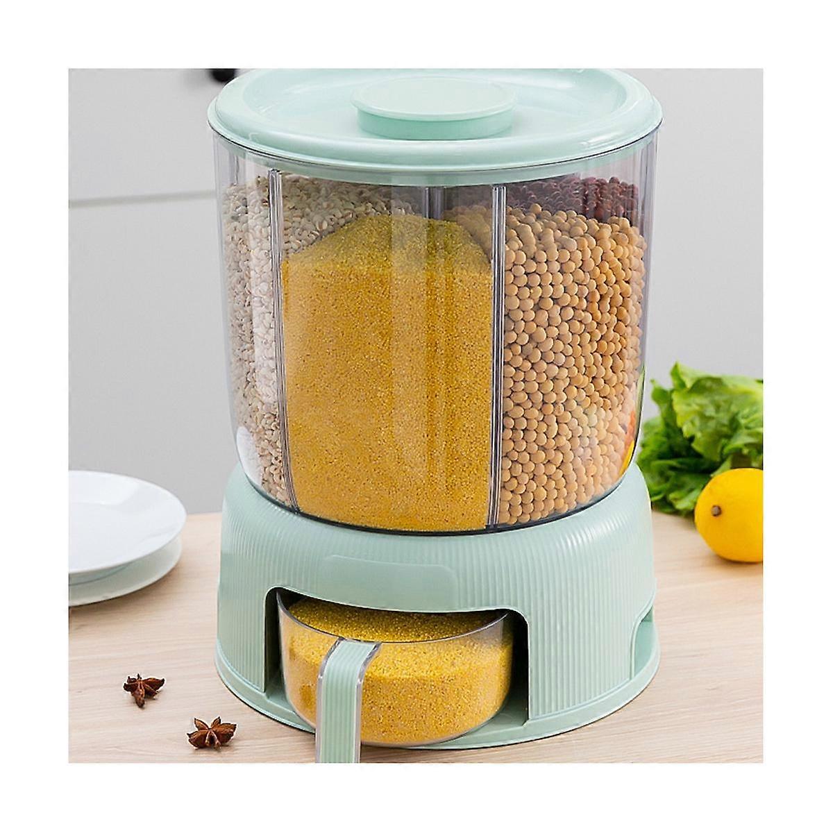 Kitchen Plastic Sealed Rotating Rice Bucket Moistureproof Insectproof Grain Tank Compartment Classi