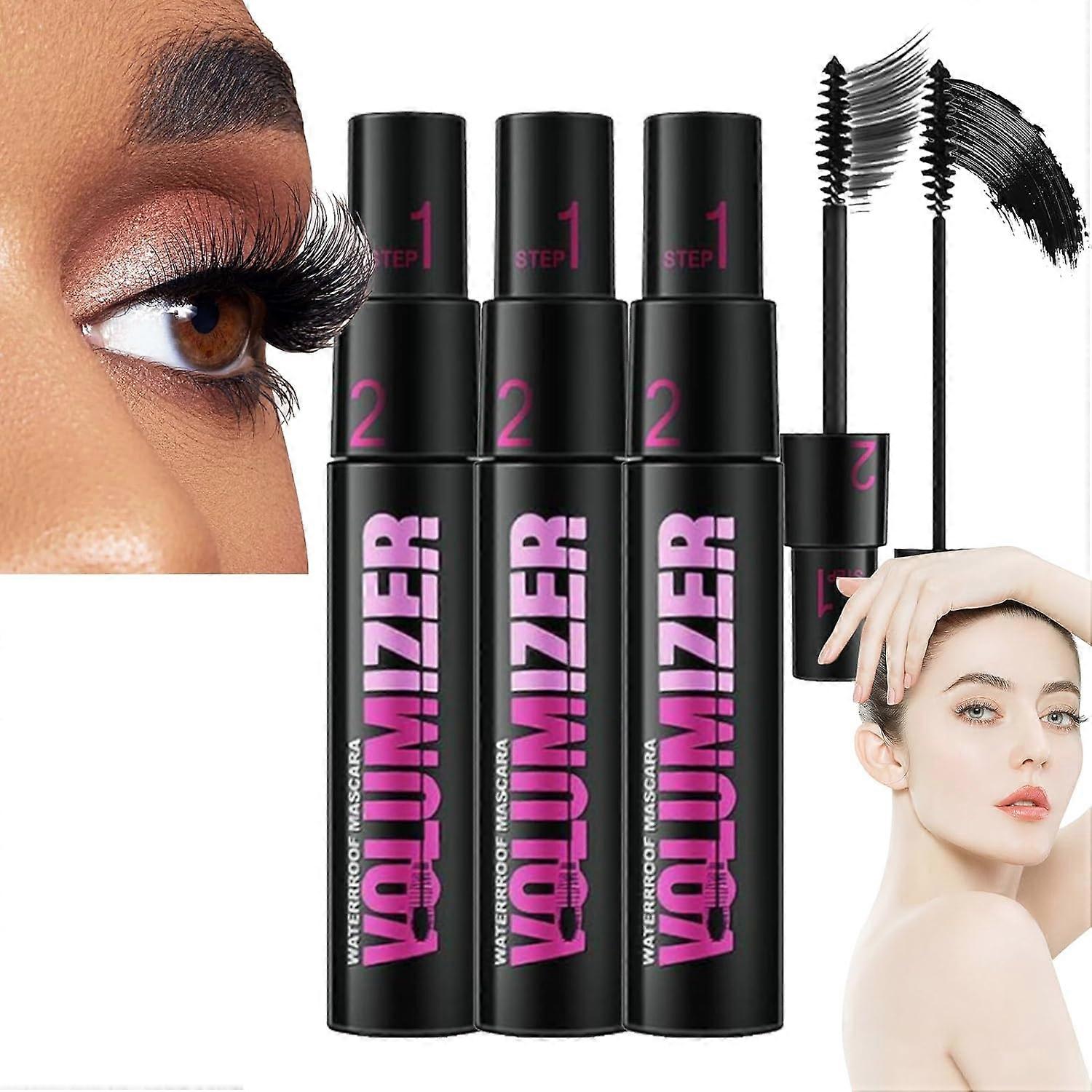 Mascara à double usage pour les cils à boucles épaisses longues, mascara imperméable longue durée 2 en 1 Curl, mascara pour cils en fibre de soie 4D