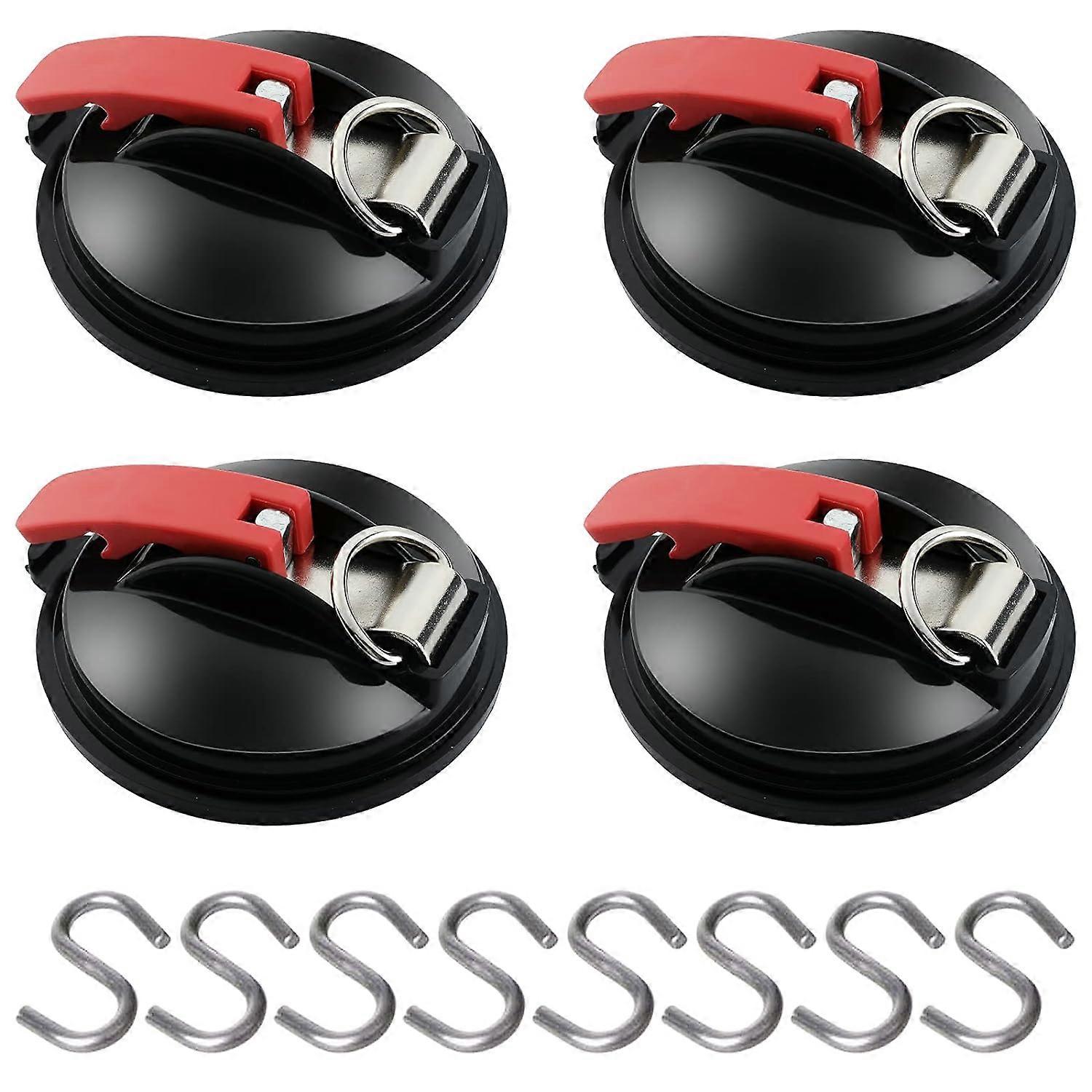 4Pieces Suction Cup Anchor with Tie Down Hook Attachment, 8 S Hooks, Awning Suction Cup Attachment Hook,for Camping Tarp Accessory