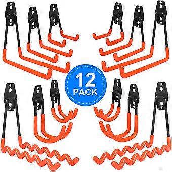 12pcs Garage Storage Hook,with Anti-slip Coating, Including Wave Hook,j Hook,square Hook,for Power Tools,bicycles,ladder