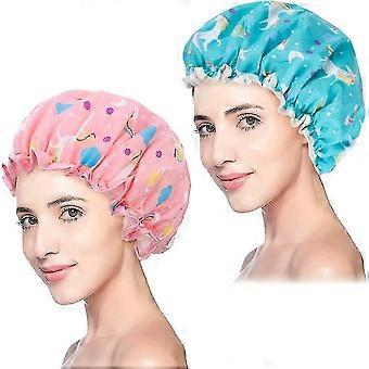 Shower Cap 2pcs Gift, Double Layer Waterproof Shower Caps For Women