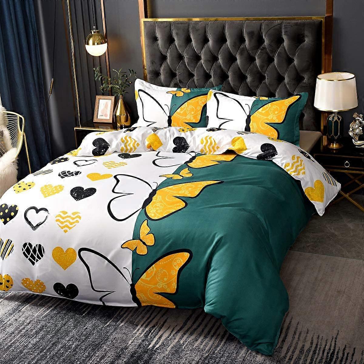 Lightweight Soft Duvet Cover Set with Zipper Closure -Butterfly Print Quilt Cover - Washed Comforter Cover with Pillow Shams for Women(Not Including C