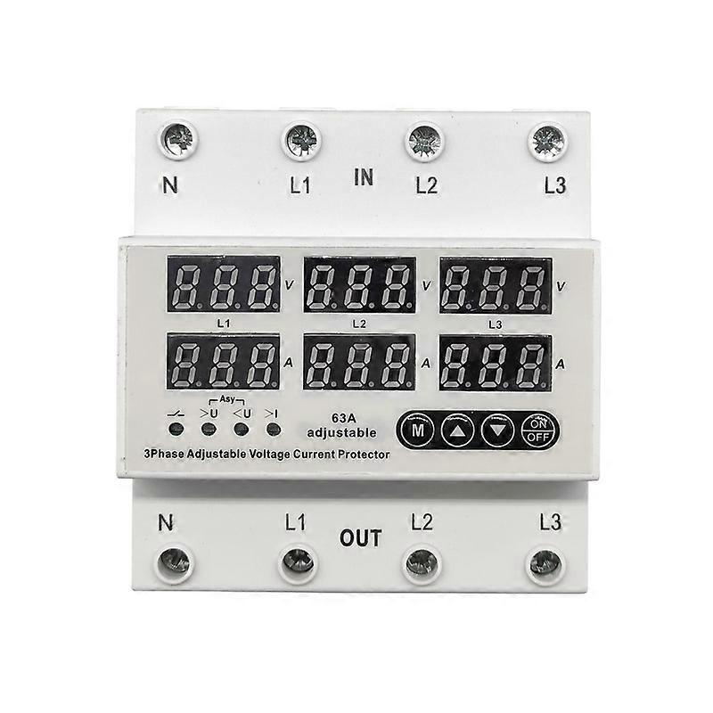 3 Phase Voltage Relay Voltmeter Ammeter Over and Under Voltage Protector 3P+N Monitor Relays Adjust Current Overvoltage Din Rail