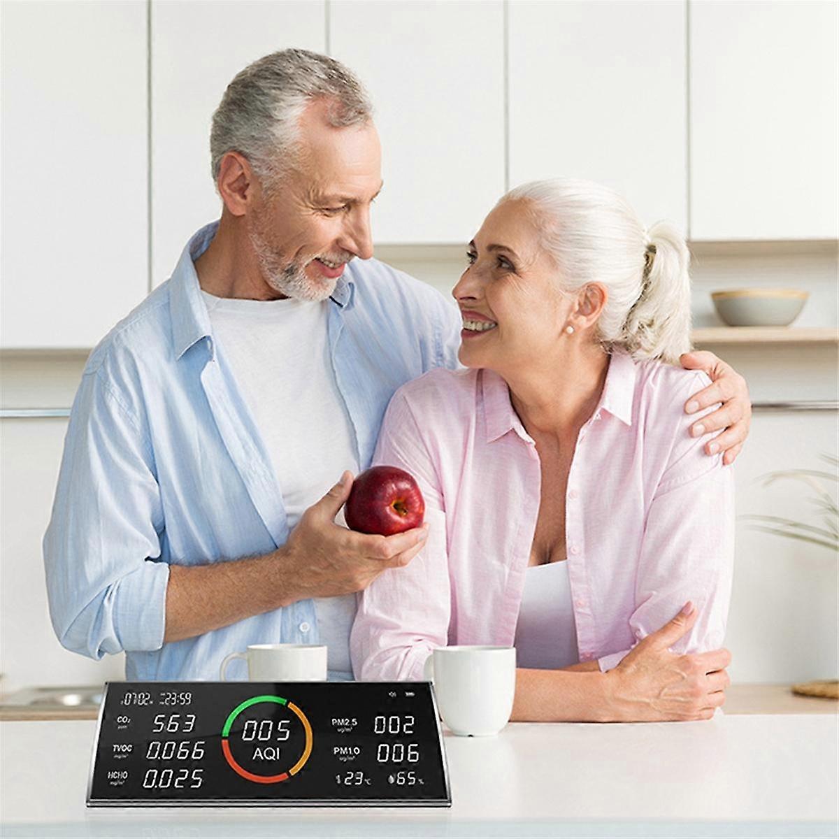 Air Quality Monitor,Testing Carbon Dioxide Detector,Indoor CO2,TVOC,PM2.5,PM1.0,Temperature,Humidity&Time Display