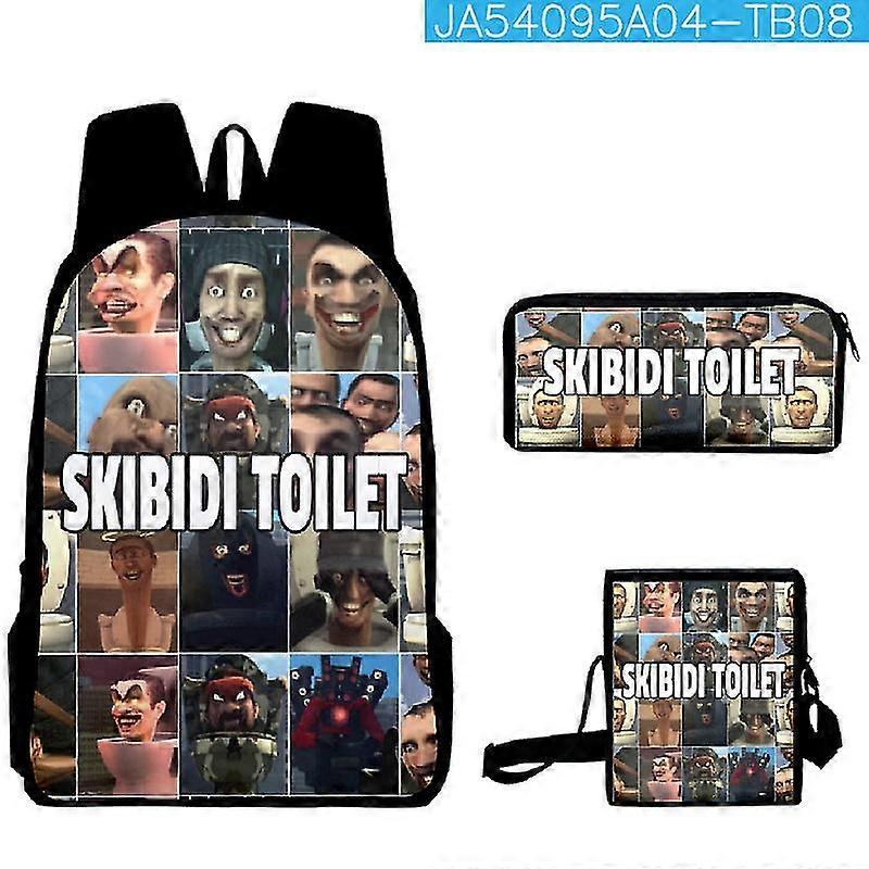 Skibidi Toilet Backpack Shoulder Bag Pencil Case Backpack Three-piece Set
