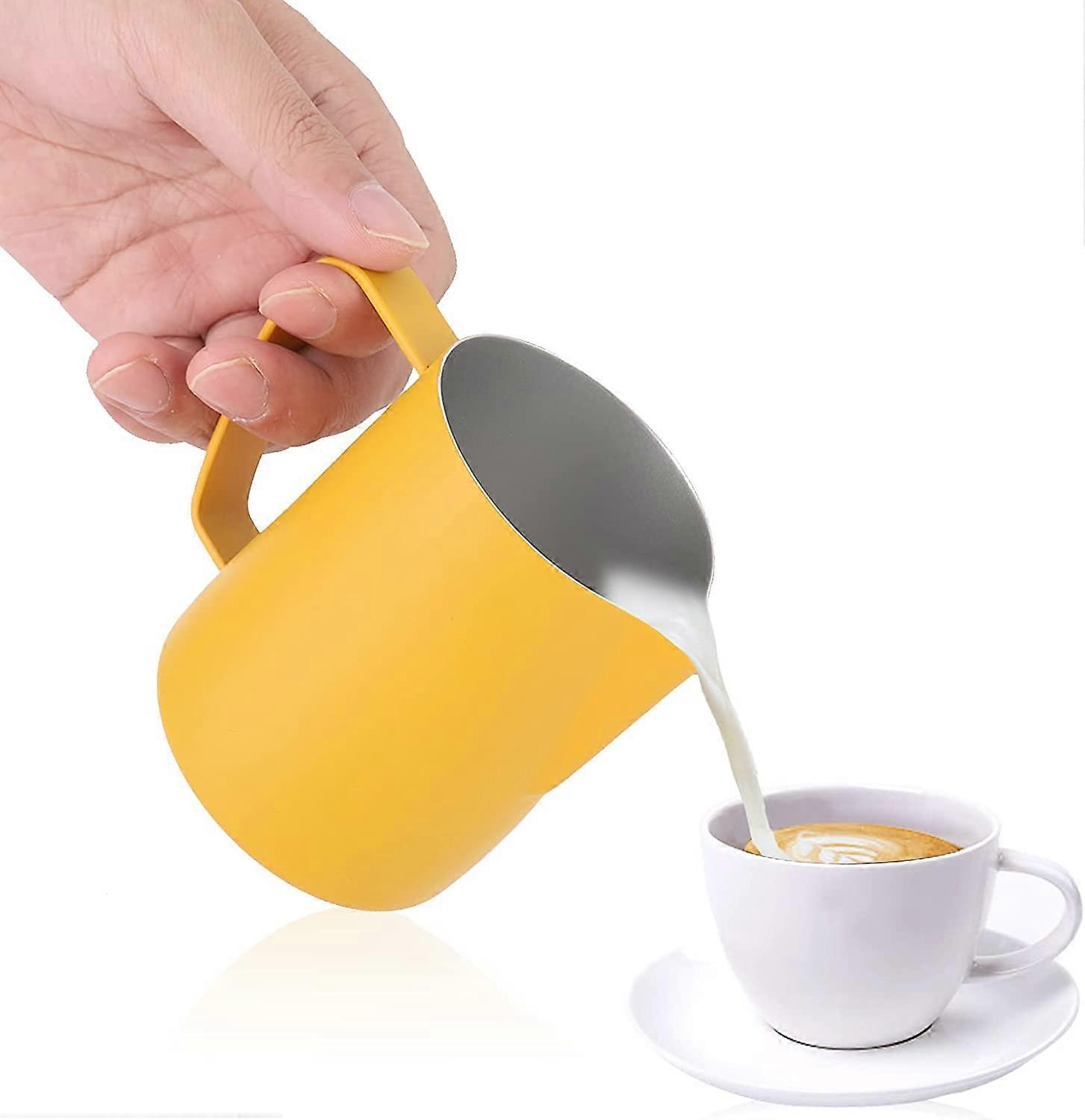 600ml mælkeskummer, rustfrit stål mælkedamper kande latte kaffemaskine kunst krus gul