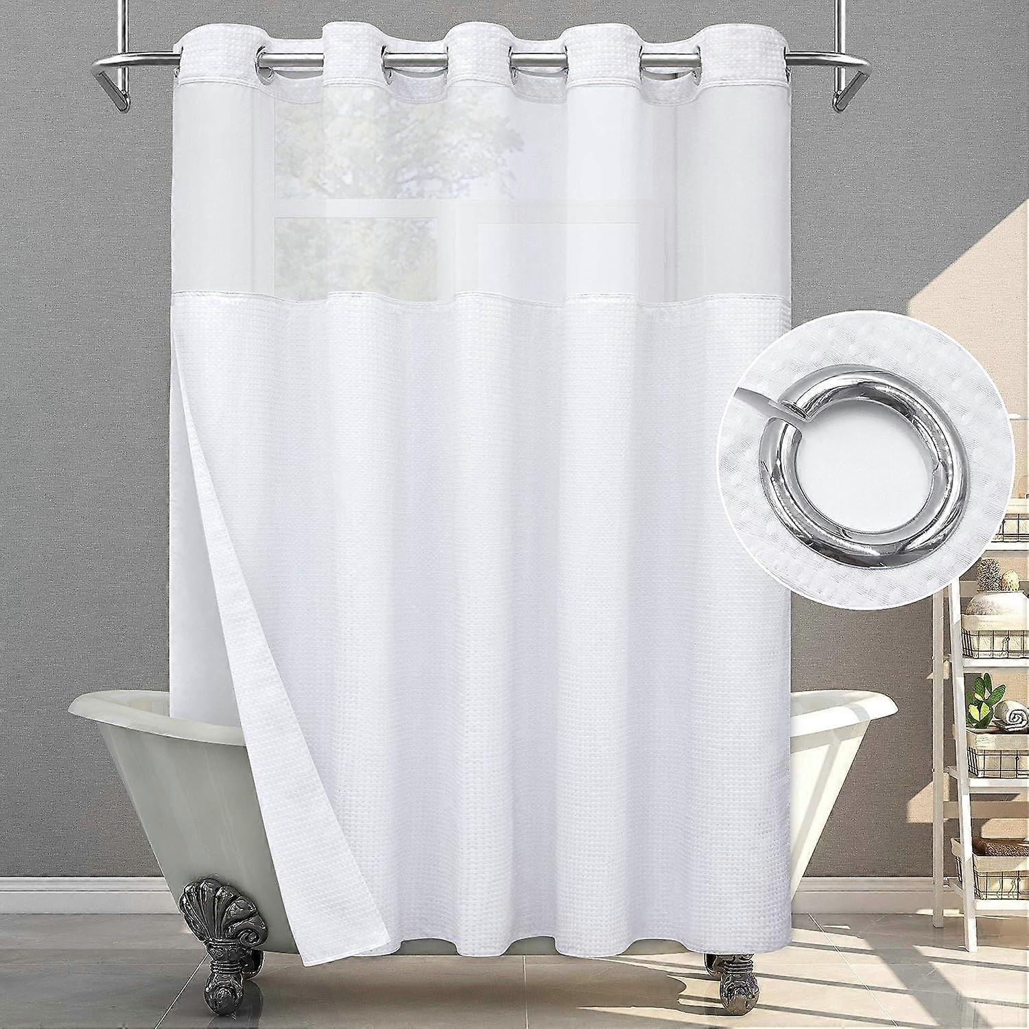 Hookless Shower Curtain Double Layer Heavy Mesh Top Window Shower Curtain Set with Snap Lining