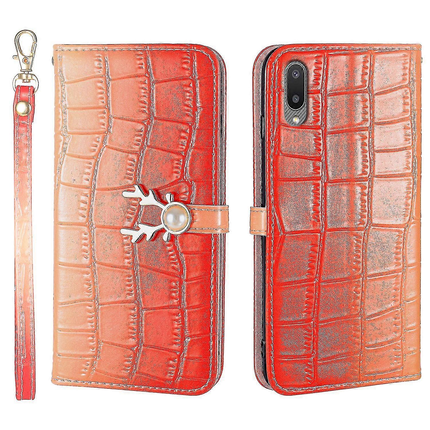 Elk Pattern Phone Case For Samsung Galaxy A02 With Card Holder, Lanyard, Pu Leather Material, Wallet Function, Corner Fall Protection