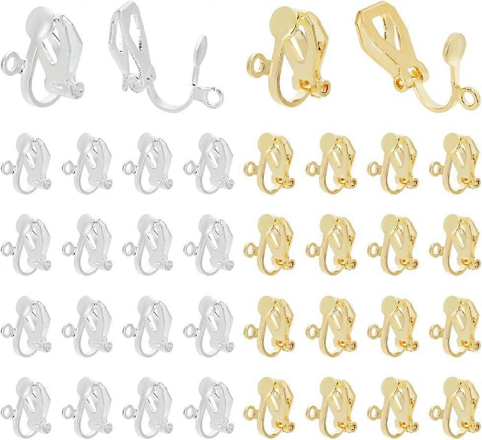 18K Gold Plated Brass Clip-on Earring Converters 40pcs Earring Clips Earring Clip on Converter Earring Component with Easy Open Loop for Non-Pierced E