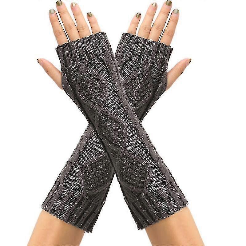 Knitted Fingerless Mittens Solid Color Gloves With Thumb Hole Crochet Mittens