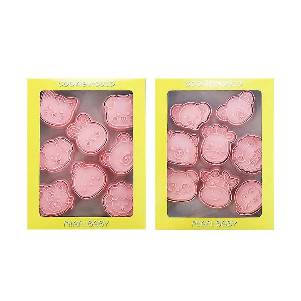 16Pcs/set Cookie Cutters Plastic Animals Theme Pressable Biscuit Molds