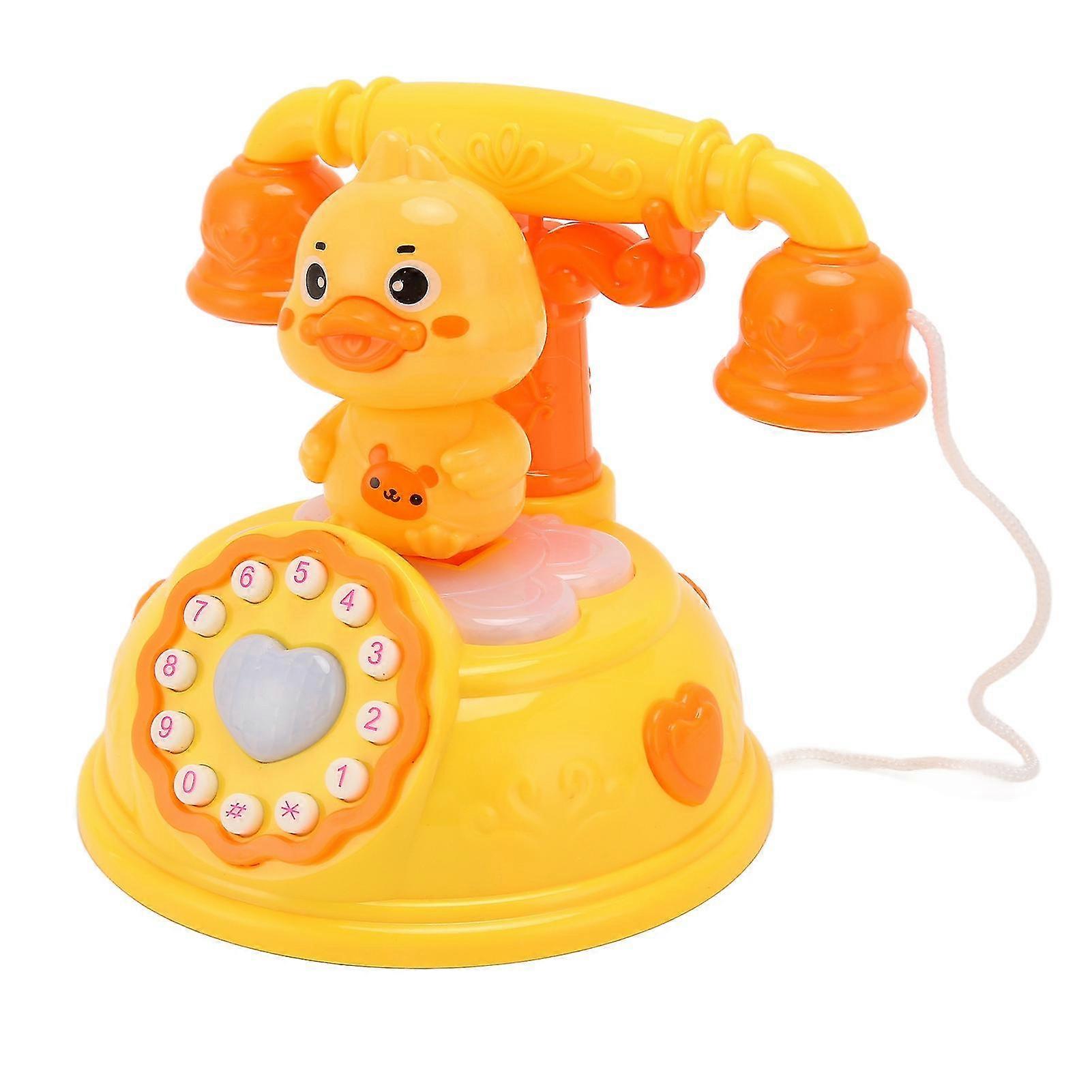 Yellow Duck Shaped Baby Telephone Toy - Simulation Sensory Learning Music Light Pretend Phone