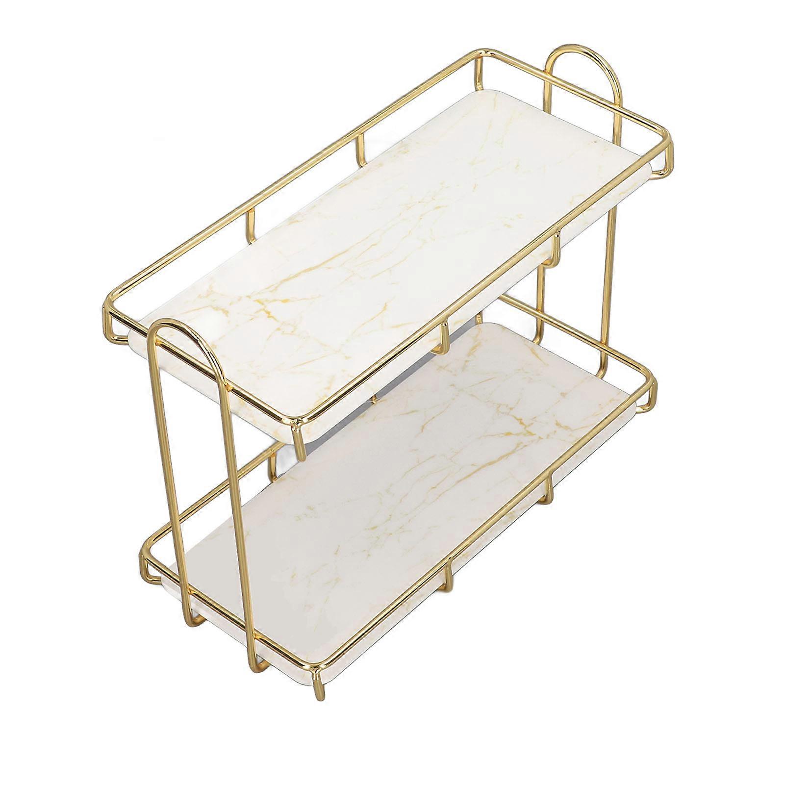 2 Tier Bathroom Shelf Countertop Standing Shelf with Partition Cosmetic Storage Rack Holder Gold Small