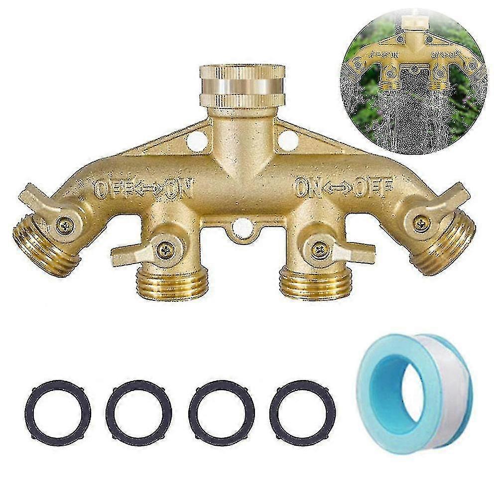 4 Way Garden Hose Splitter Brass Faucet Adapter Irrigation Distributor