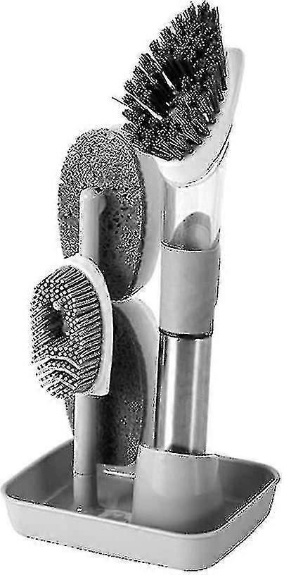 Soap Dispensing Dish Brush Set(grey)