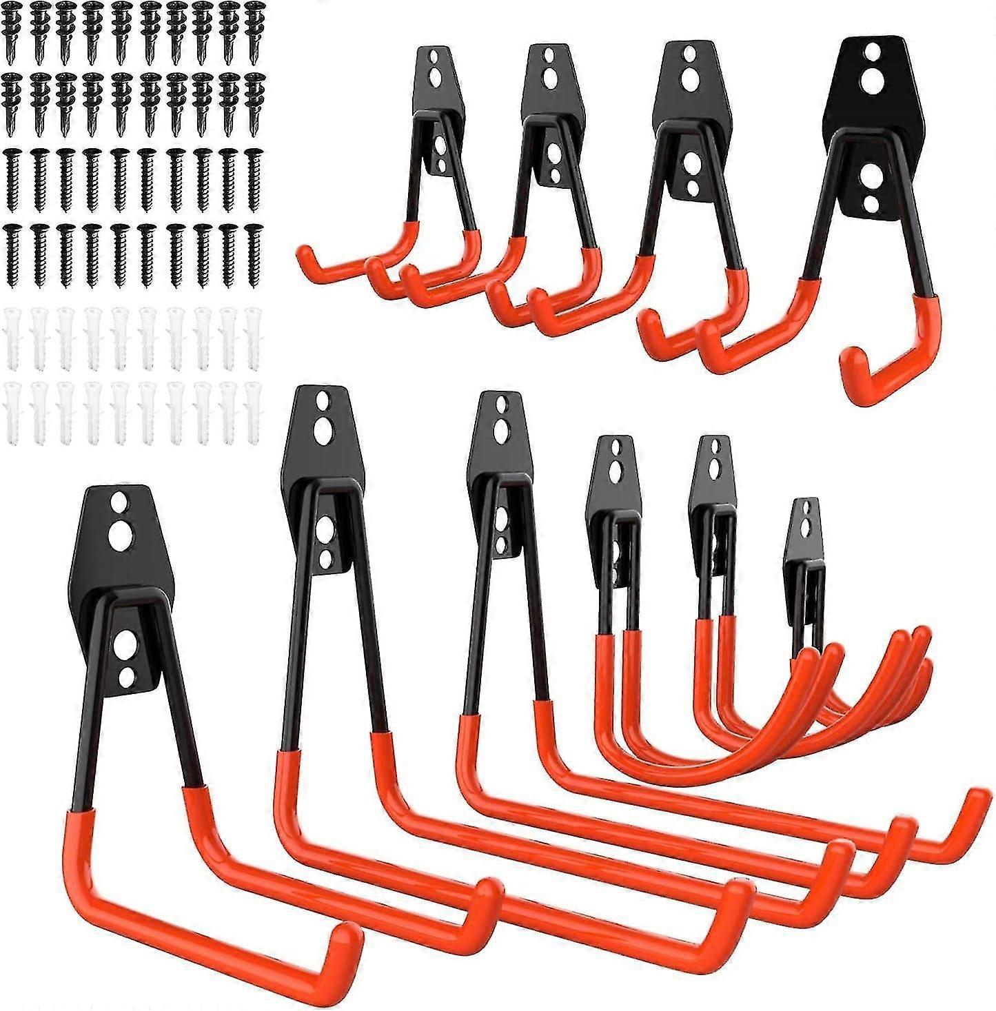 Set Of 10 Garage Storage Hooks, Solid Double Hooks For Electric Tools, Ladders, Bicycles, And More